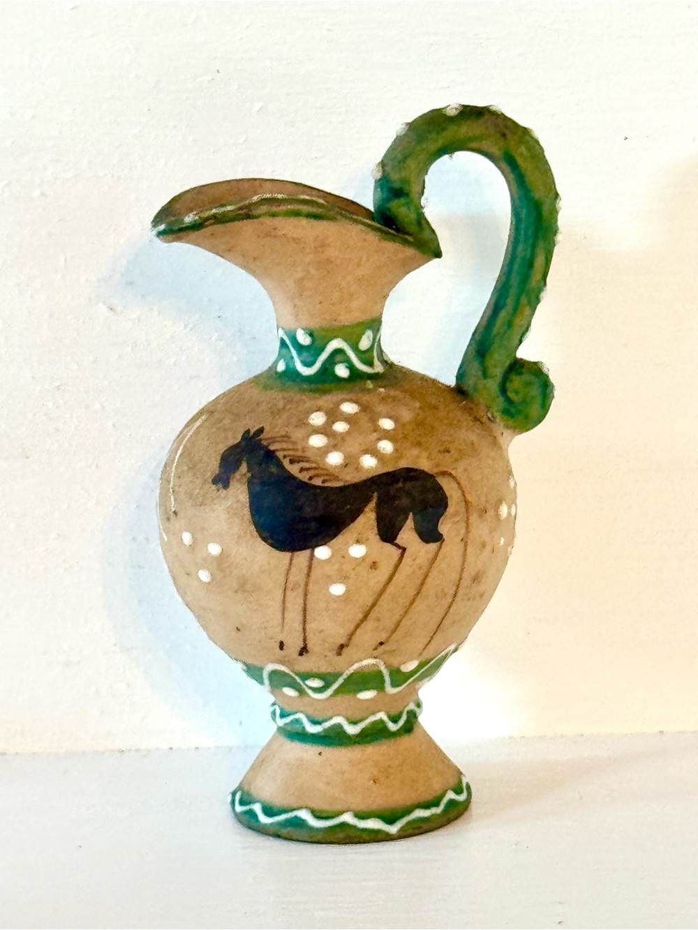 Vintage Italian Horse Pottery Pitcher From hub of Deruta, Italy